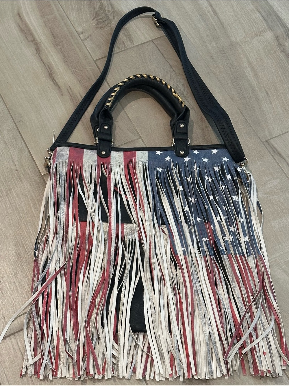 CELEBRITY USA FLAG FRINGE TOTE